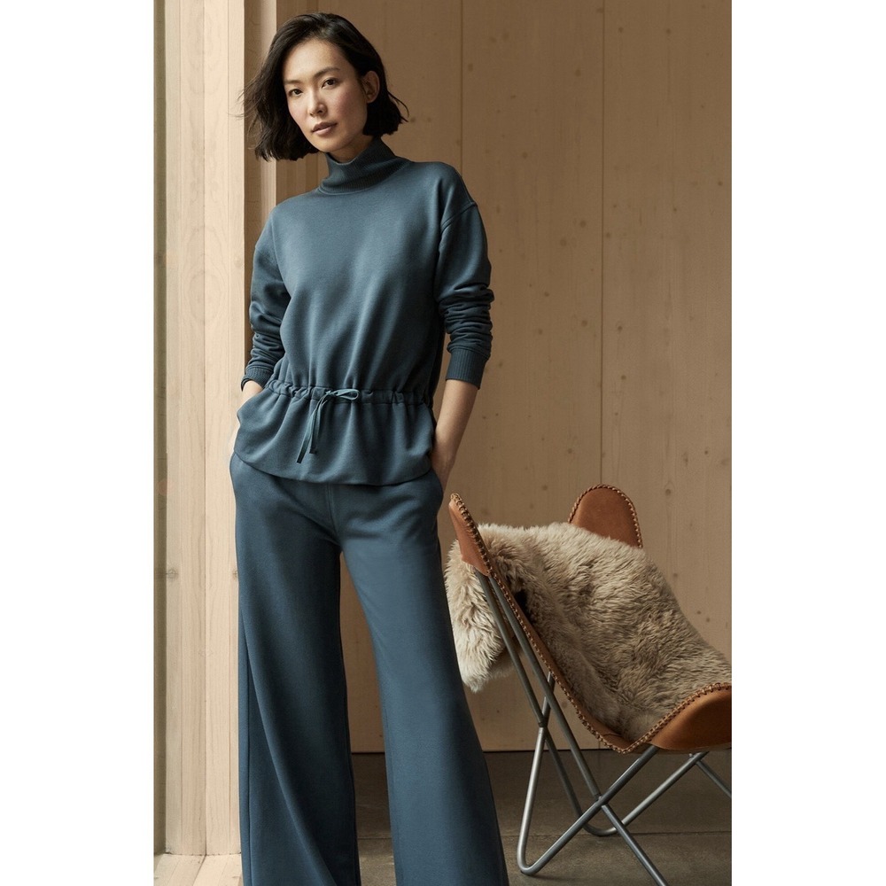 Haven Well Within Women's Blue Fleece Drawstring-Waist Mock Neck Top Size S $88